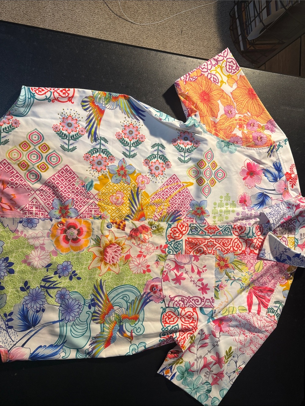 Johnny Was Multicolor Floral Patchwork Button-Up Shirt